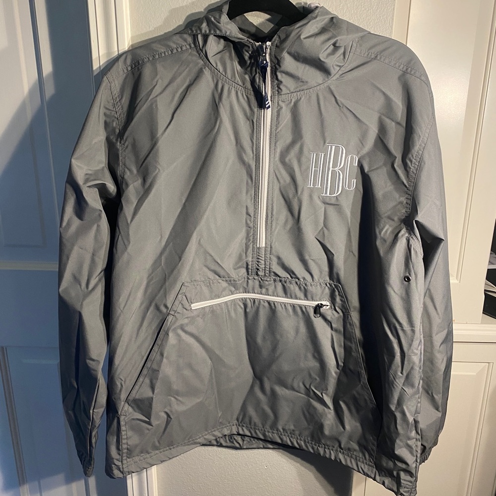 Grey monogrammed rain jacket small